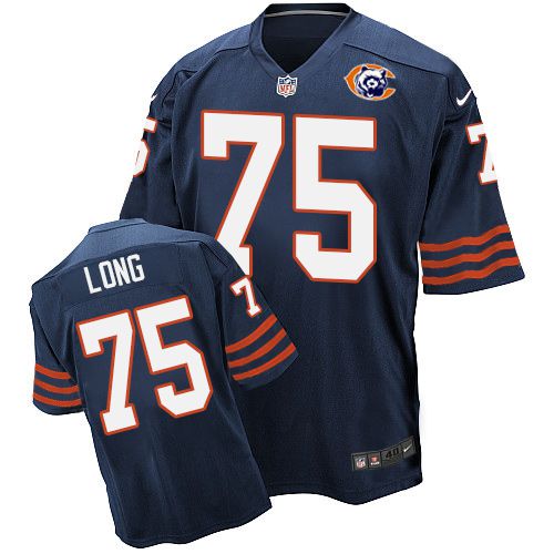 Nike Bears #75 Kyle Long Navy Blue Throwback Men's Stitched NFL Elite Jersey - Click Image to Close